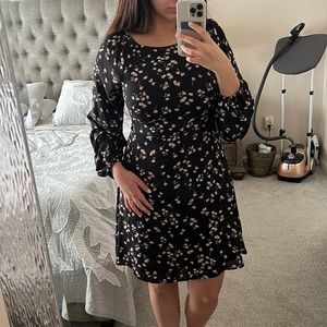 ANN TAYLOR Black Floral A-Line Balloon-Sleeve Mini Dress - Size M